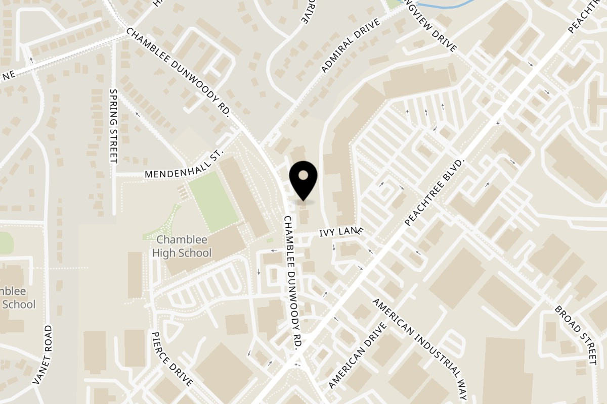 Map showing the location of D'Cuban Cafe Chamblee on 3665 Chamblee Dunwoody Rd in Chamblee