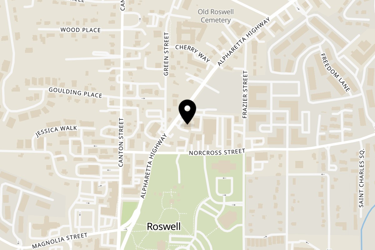 Map showing the location of D'Cuban Cafe Roswell on 1007 Alpharetta St in Roswell